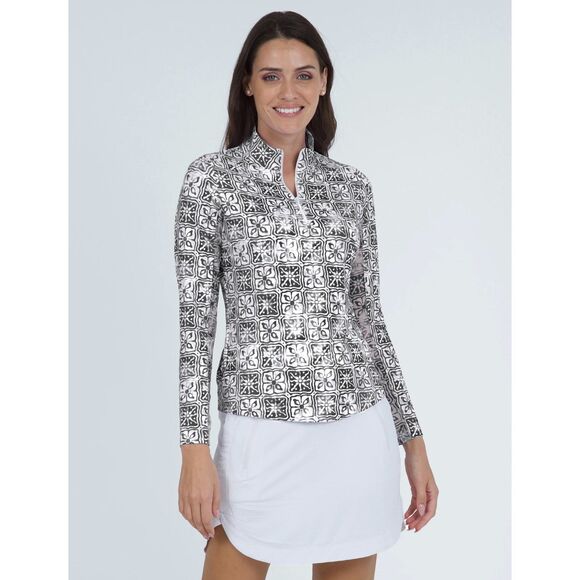 IBKUL Women's Long Sleeve Pullover Mock Neck 1/4 Zip Sz Medium Golf Tennis UPF - Picture 2 of 9